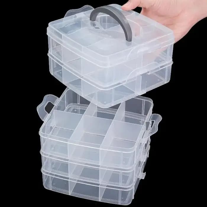 Boîte de rangement en plastique transparente à 3 niveaux et 18 compartiments réglables et empilables pour organiser les