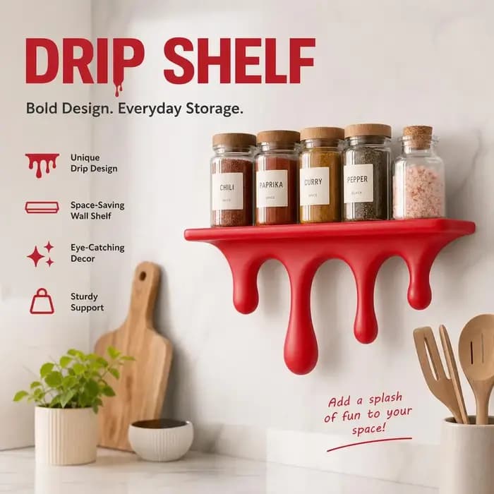 Étagère murale flottante effet goutte d'eau en plastique pour chambre à coucher, support de présentation mural pour décoration de salon