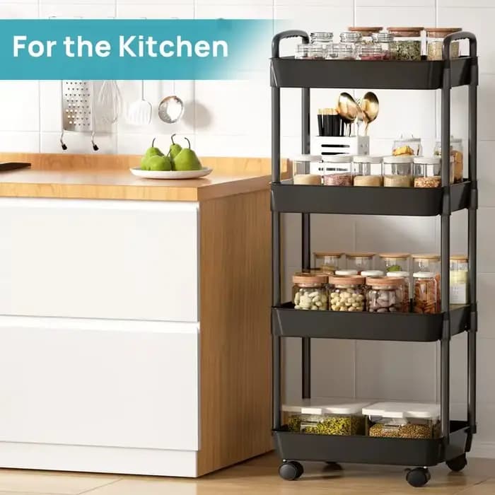 Chariot de rangement roulant en plastique avec poignée et roues, organisateur peu encombrant pour espaces étroits, pour cuisine, salon, bureau