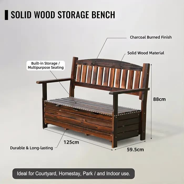 Banc de rangement extérieur en bois, chaise de jardin style assise, mobilier en bois pour patio et j