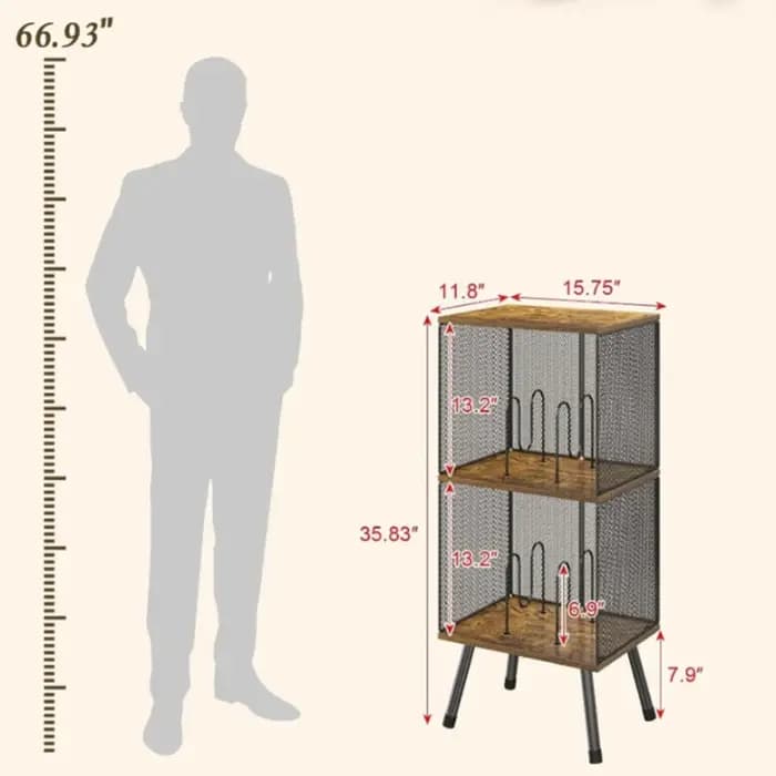 Étagère de rangement pour disques vinyles à 2 niveaux