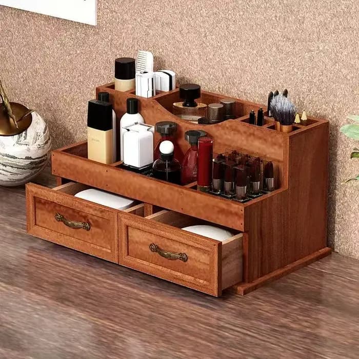 Organisateur de bureau en bois d'inspiration vintage – Vieurs compartiments pour cosmétiques et four