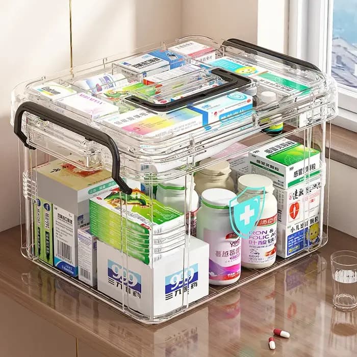Grande boîte à médicaments transparente à double couche