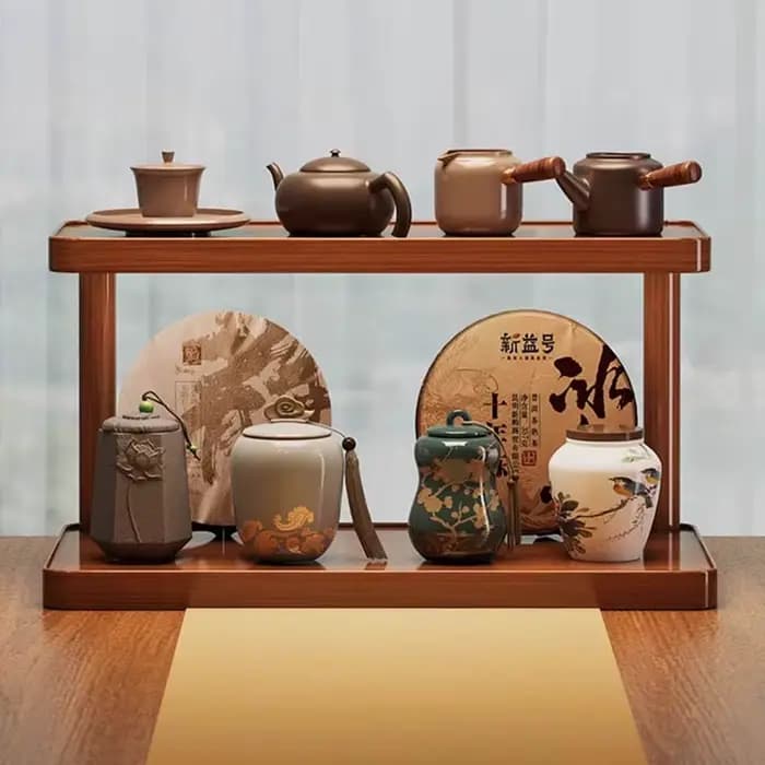 Support de rangement polyvalent en bois à 2 niveaux pour cuisine et salle de thé