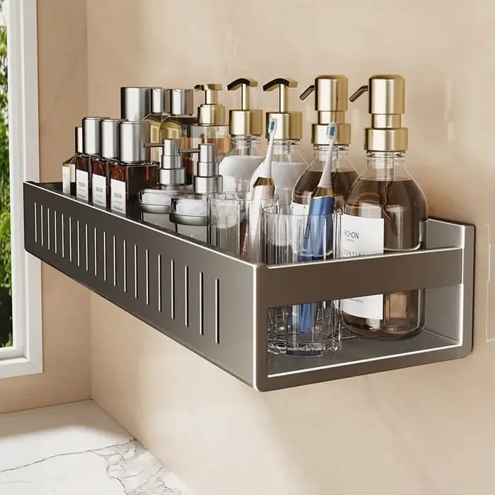 Étagère murale gris anthracite sans perçage pour salle de bain