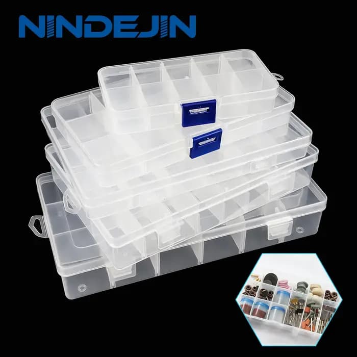 NINDEJIN – boîte en plastique multi-grilles, compartiment réglable, boîte de rangement de bijoux, bo