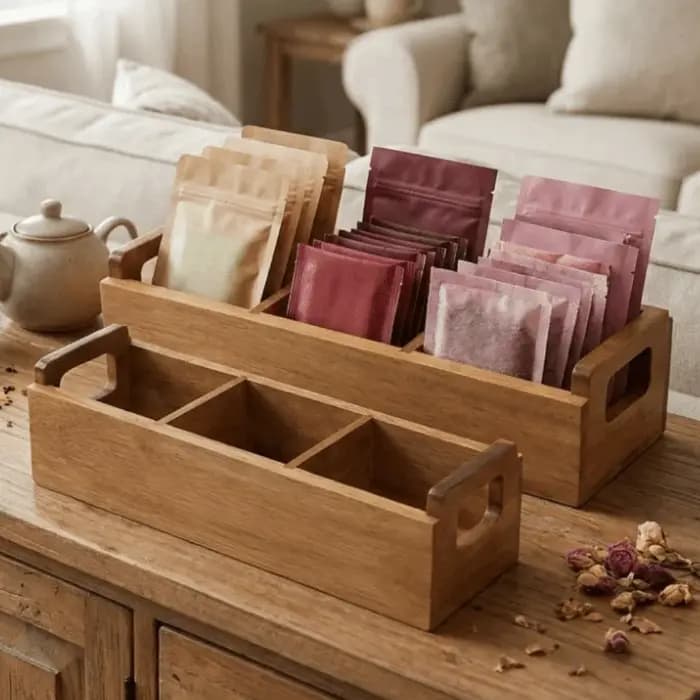 Boîte de rangement en bois pour sachets de thé