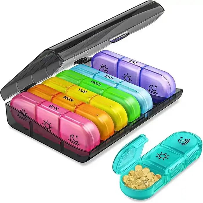 Boîte à pilules hebdomadaire 21 compartiments, organiseur de médicaments, boîte de rangement en plastique PP noir, étui à pilules portable pour médicaments quotidiens
