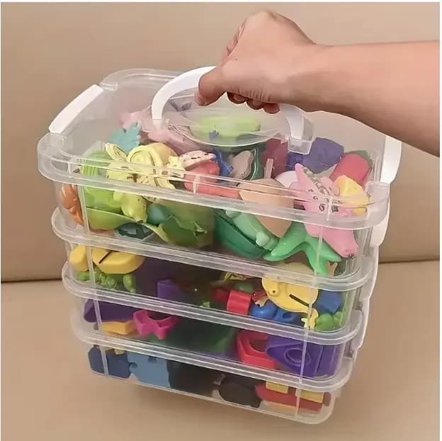 Boîte de rangement en plastique empilable à 4 niveaux avec poignée