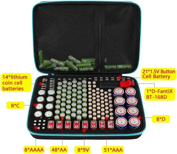 Boîte de rangement pour organisateur de piles, avec vérificateur de testeur, plus de 220 piles, sac