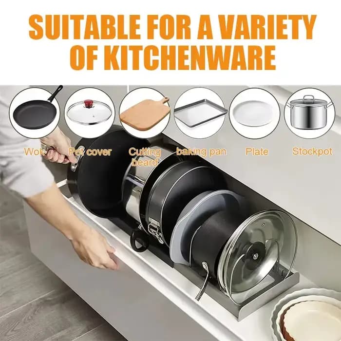 Rangement extensible en acier inoxydable T1, support d'armoire de cuisine pour casserole, couvercle