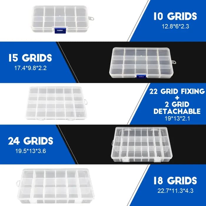 NINDEJIN – boîte en plastique multi-grilles, compartiment réglable, boîte de rangement de bijoux, bo