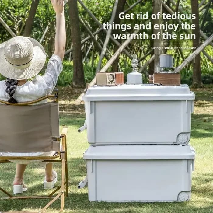 Boîte de rangement pour camping en plein air, conteneur de rangement en plastique pour le camping, bac de rangement de grande capacité pour coffre de voiture et usage domestique
