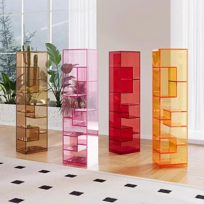 Étagères sur pied en acrylique personnalisables, design moderne et luxueux, pour vitrine de magasin