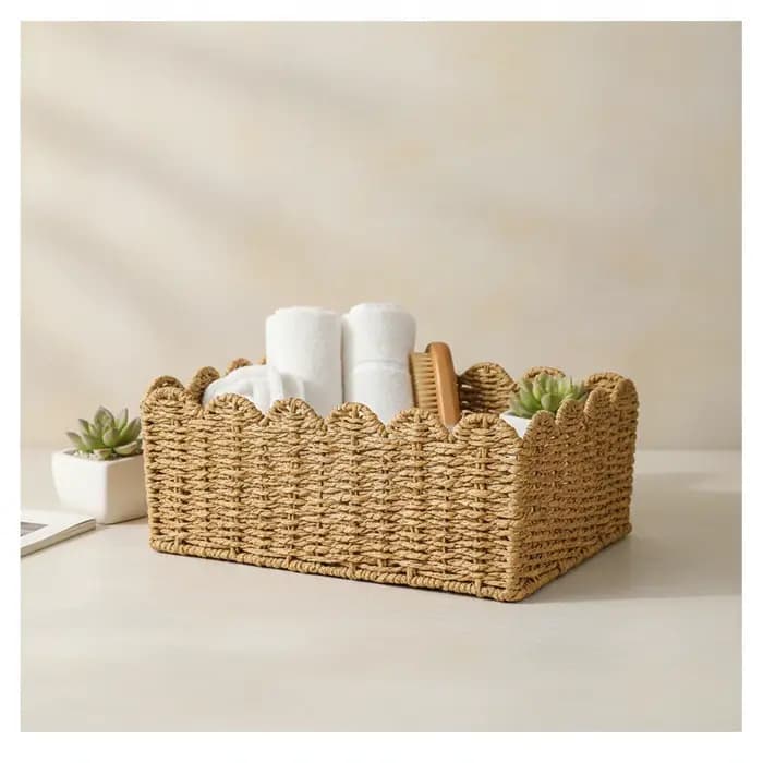 Panier de rangement polyvalent en osier grande capacité en corde de papier pour l'organisation de la chambre et du salon