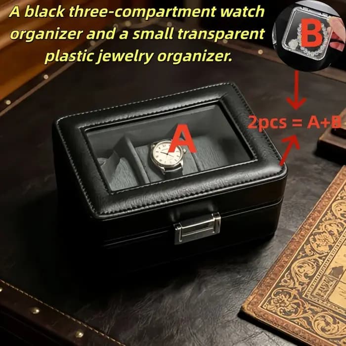 Boîte à montres de luxe en cuir à 3 emplacements avec serrure