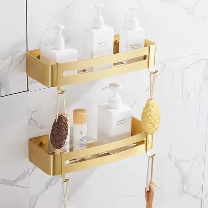 Étagère de salle de bain étagère d'angle support de rangement de bain mural en aluminium brossé or carré étagère de douche de bain porte-shampooing de bain