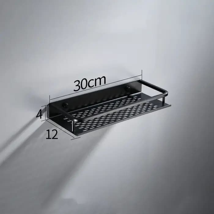 Étagère murale carrée en aluminium noir pour salle de bain