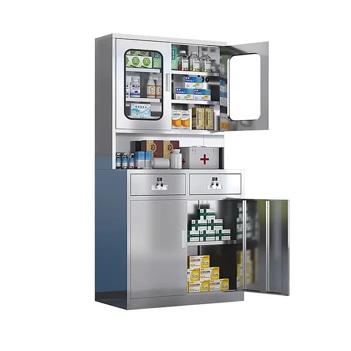 Armoire de rangement de médicaments moderne en acier inoxydable, avec serrure, pour hôpital, pharmacie, laboratoire, cuisine, utilisation scolaire en plein air, fourniture chinoise
