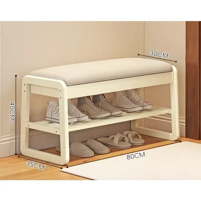 Tabouret d'échange de chaussures de rangement en bois massif