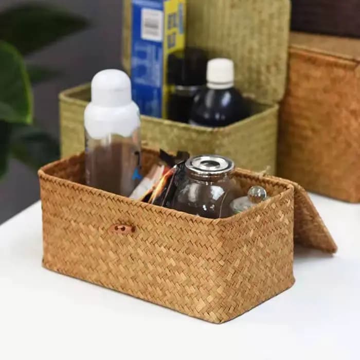 Mir de Rangement en Rotin Tissé avec Couvercle