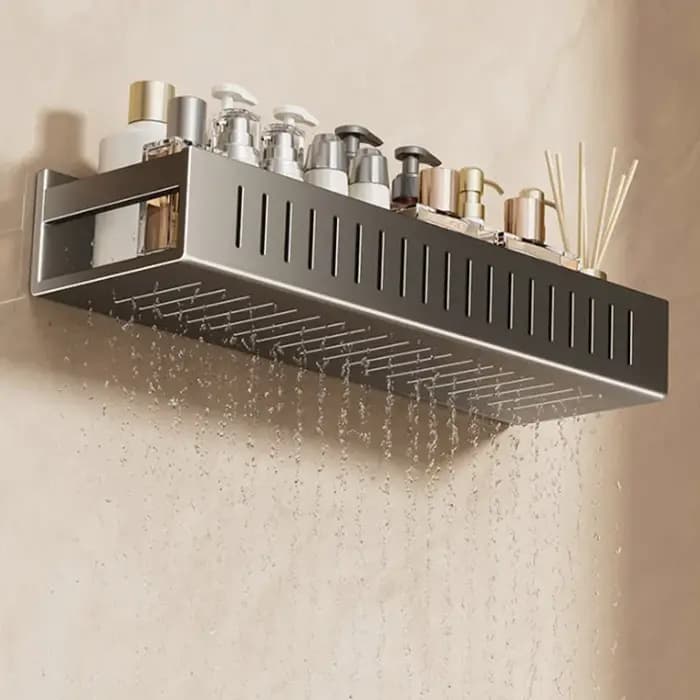 Étagère murale gris anthracite sans perçage pour salle de bain