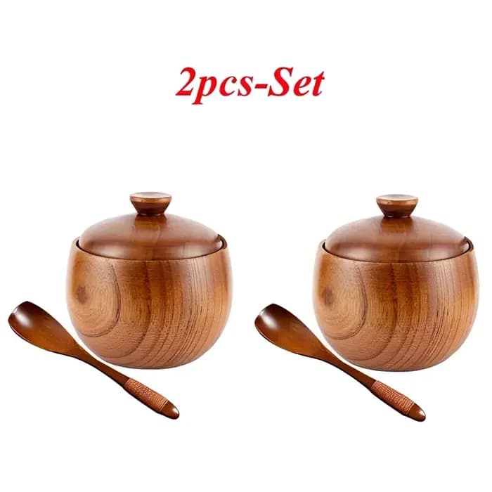 Boîte de rangement en bois avec couvercle et cuillère