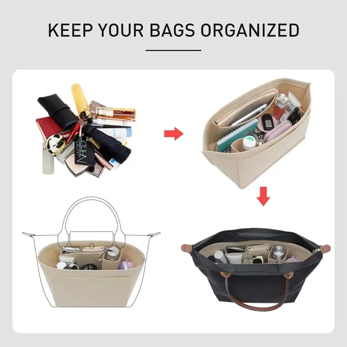 Insert organisateur pour sac fourre-tout Longchamp Le Pliage L et sac à main M