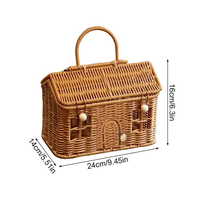 Panier en rotin en forme de maison avec couvercle
