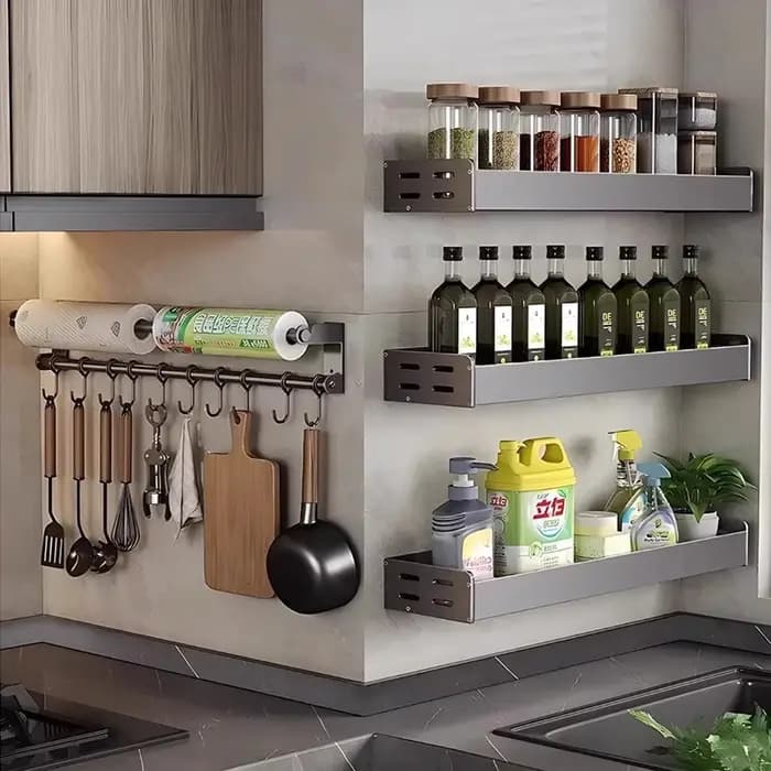 Étagères à ustensiles de cuisine en acier inoxydable, porte-cuillère, porte-torchon, étagère murale, porte-rouleau de cuisine, crochets de Films polyvalents