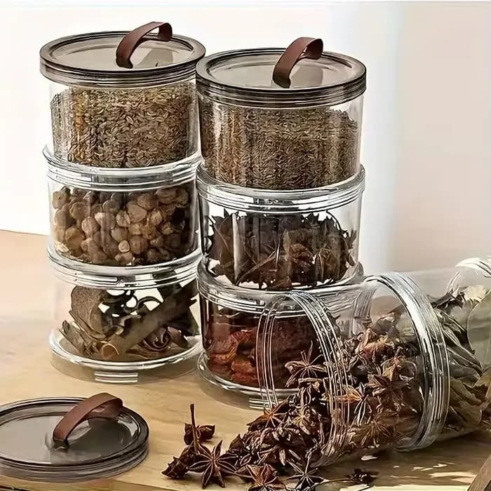 Boîte de rangement pour épices ronde à trois niveaux, récipient multi-couches pour conserver la fraîcheur, pot hermétique transparent, qualité alimentaire