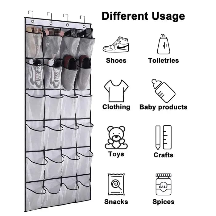 Étagère à chaussures au-dessus de la porte avec 24 grandes poches en maille
