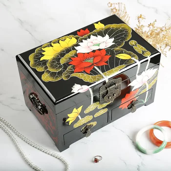 Boîte à bijoux vintage en bois avec miroir – Design rustique pour bracelets et montres