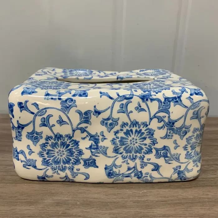 Boîte à mouchoirs en porcelaine bleue et blanche