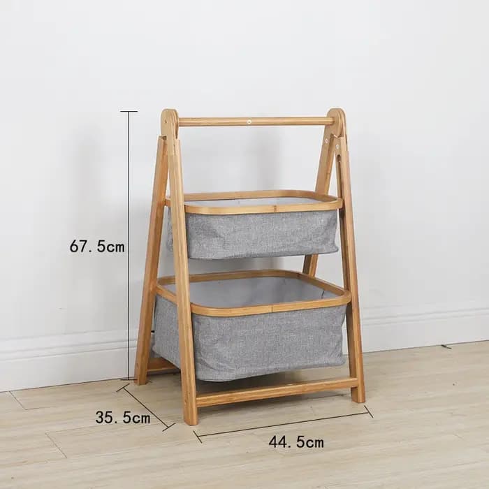 Panier à linge pliable à deux niveaux, panier à vêtements en tissu de bambou, support de rangement d