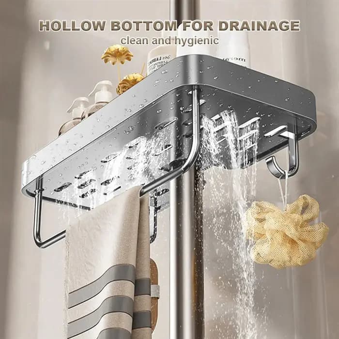 FLYY-étagère de douche en aluminium avec porte-serviettes, organisateur de salle de bain sans perceuse, support de rangement pour shampoing et Gel douche