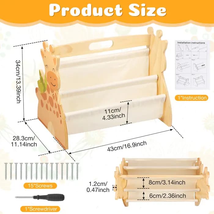 Étagère à livres pour bébé à 2 niveaux, rangement double face, étagère à livres en bois Montessori p