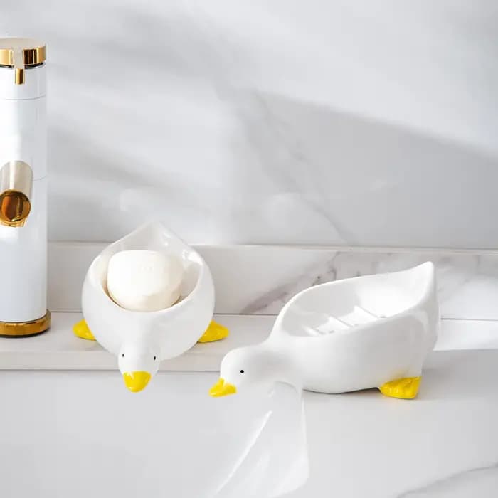 Boîte à savon en forme de canard jaune