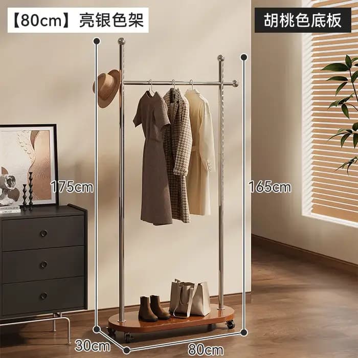 Porte-manteaux d'entrée moderne en métal sur roulettes avec étagère d'angle pour vêtements et chaussures