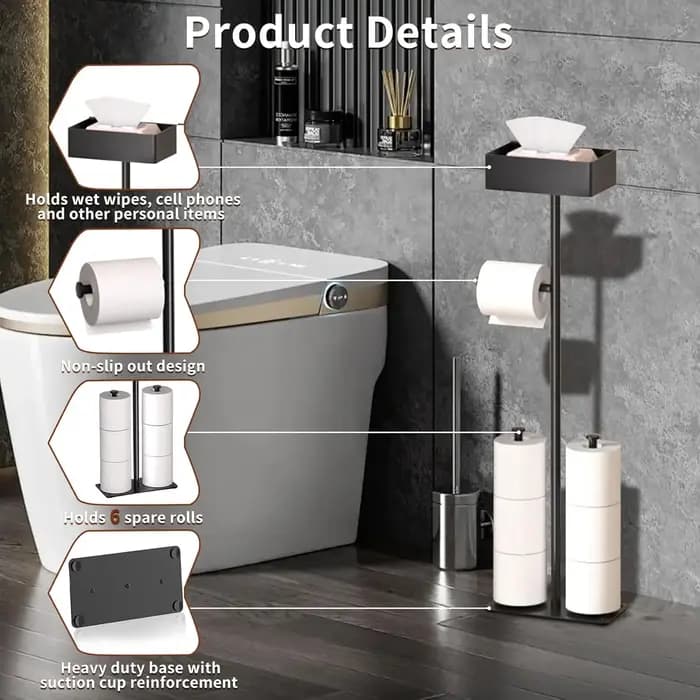 Porte-rouleau de papier hygiénique autoportant, boîte de rangement HOWith