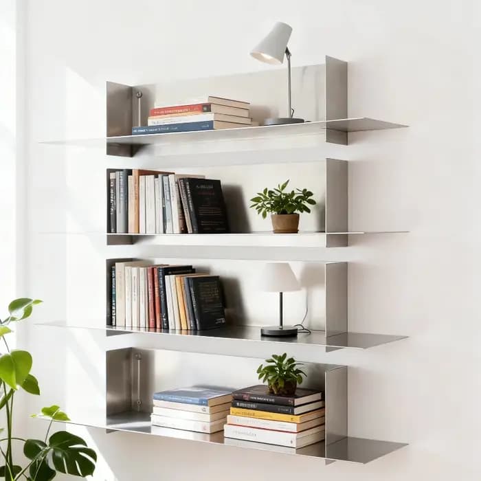  Bibliothèque murale flottante industrielle, support de rangement modulaire créatif, organisateur d'exposition de salon, étagère de vente au détail en acier inoxydable