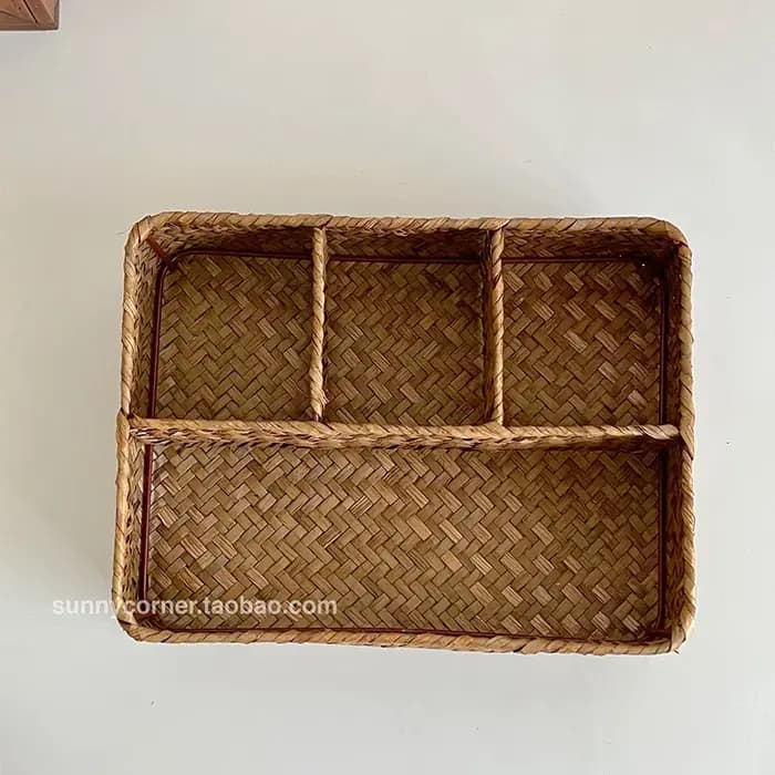 Boîte de rangement de cosmétiques en herbe tissée de Style japonais