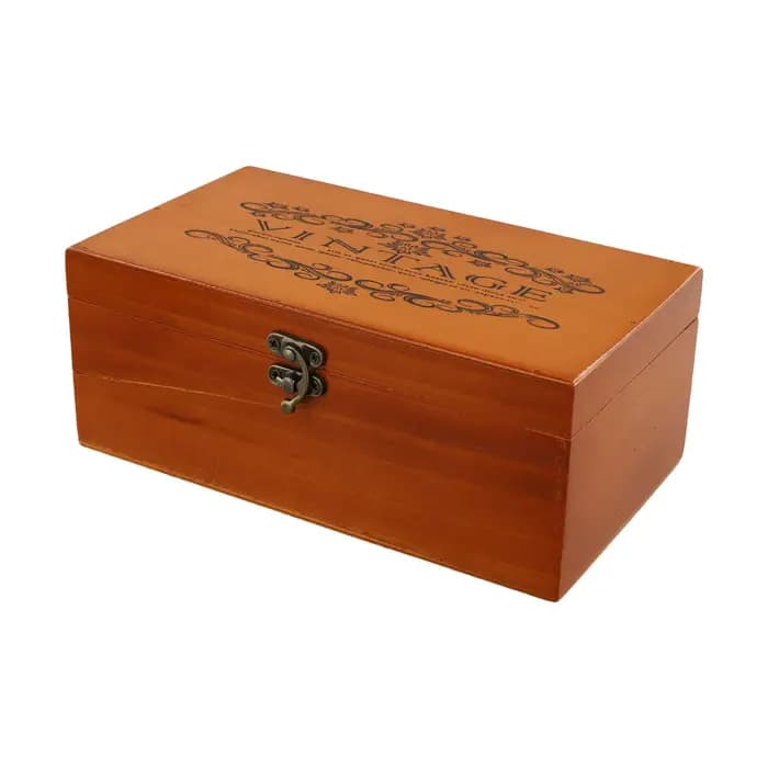 Boîte de rangement en bois à verrouillage rétro