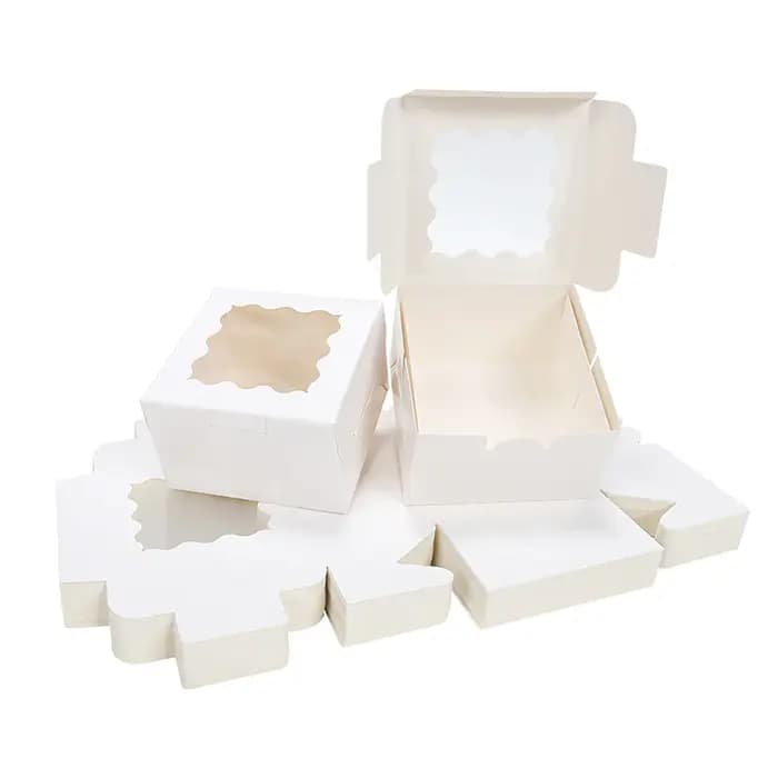 Boîtes à gâteaux blanches avec fenêtre, boîte à gâteaux carrée en carton pour la décoration de gâteaux, emballage cadeau pour mariage et anniversaire, 20/50 pièces