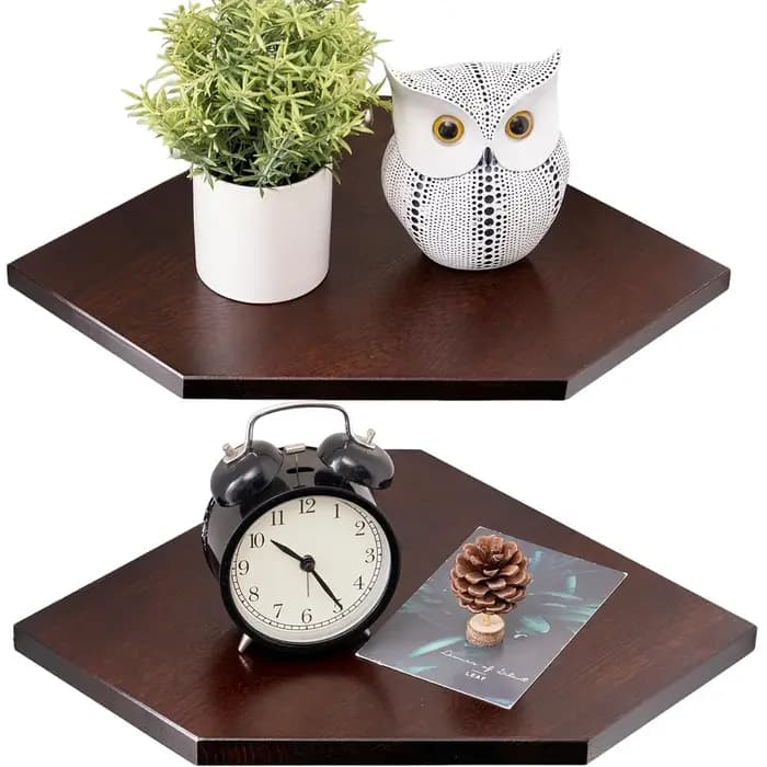 Étagères d'angle murales pour salon chambre présentoir en bois ensemble de 2 pour petites plantes cadres Photo