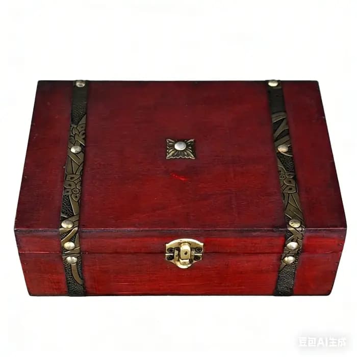 Boîte de rangement vintage en bois foncé avec accents en laiton