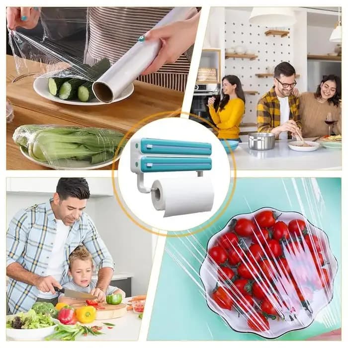 Distributeur mural de papier d'aluminium, Organization de stockage de papier d'aluminium de cuisine avec distributeur de boîte de rangement d'enveloppe de coupe avec mouchoirs