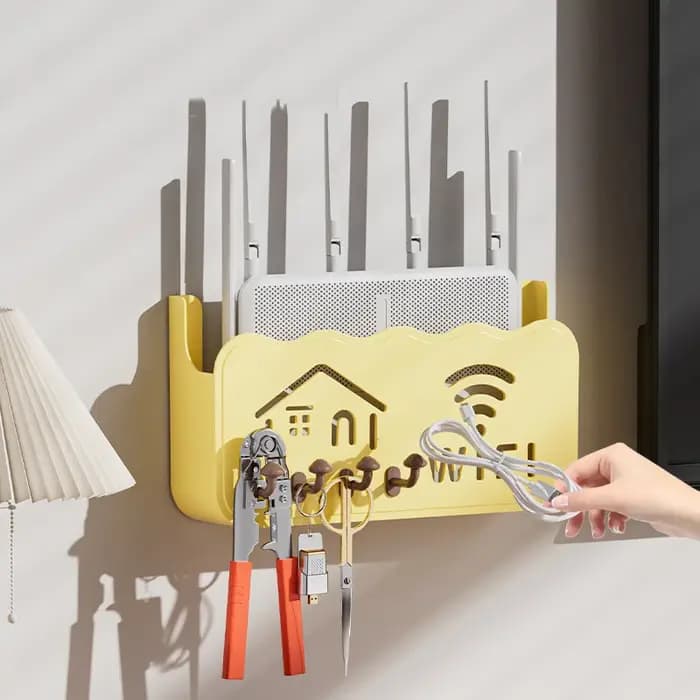 Mini étagère de routeur à crochet champignon, support de rangement pour décodeur TV sans fil de dessin animé, boîte de rangement murale sans perceuse.