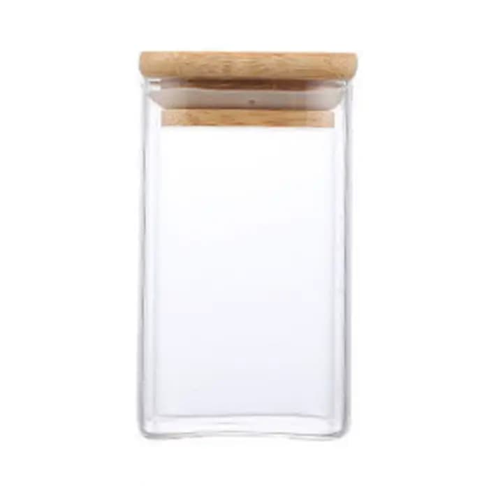 Récipients de stockage de nourriture en verre avec couvercle en bois, collation de cuisine, fruits,