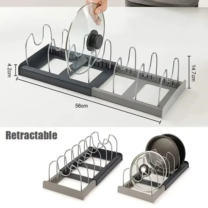 Rangement extensible en acier inoxydable T1, support d'armoire de cuisine pour casserole, couvercle